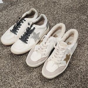 Vintage Havana White Sneakers with Gold and Silver Stars